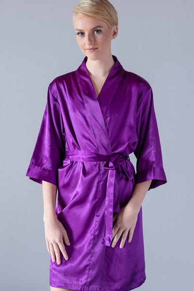 Egg Plant Satin Kimono Robe - Purple Bridal Robe - Bridal Robe - Bridesmaid Robe - Purple Robe - PrettyRobes