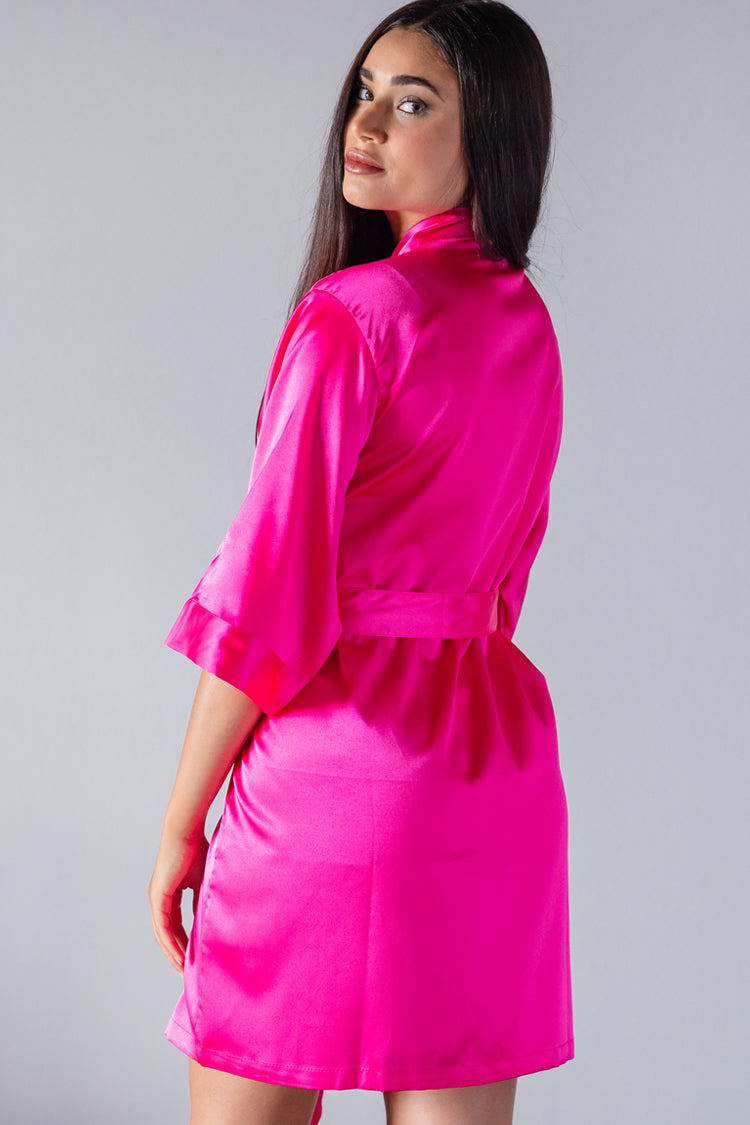 Pink Silky Satin Kimono Robe