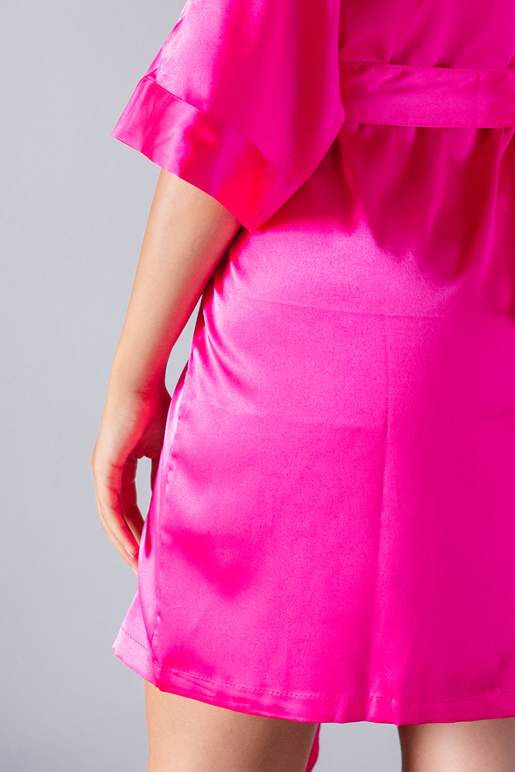 Hot Pink Satin Kimono Robe - Kimono Bridal Robes –
