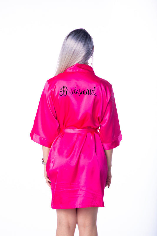 L/XL "Bridesmaid" Hot Pink Satin Robe - Nouradilla in Black (Clearance Item)