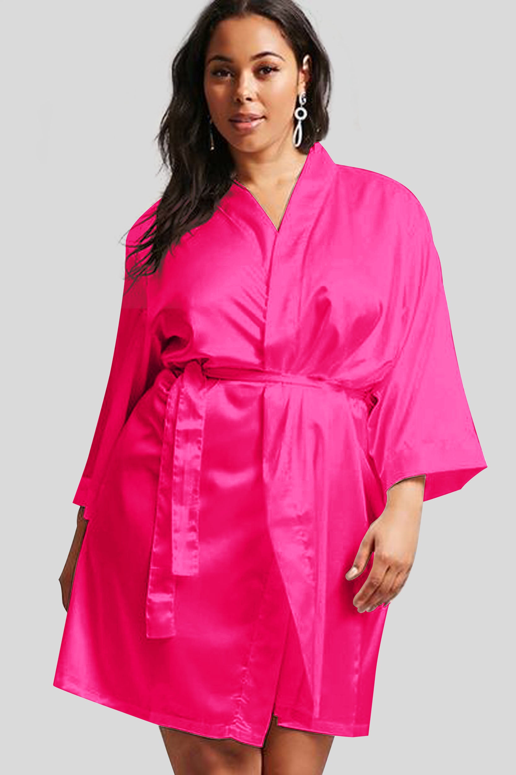 Hot Pink Satin Kimono Robe