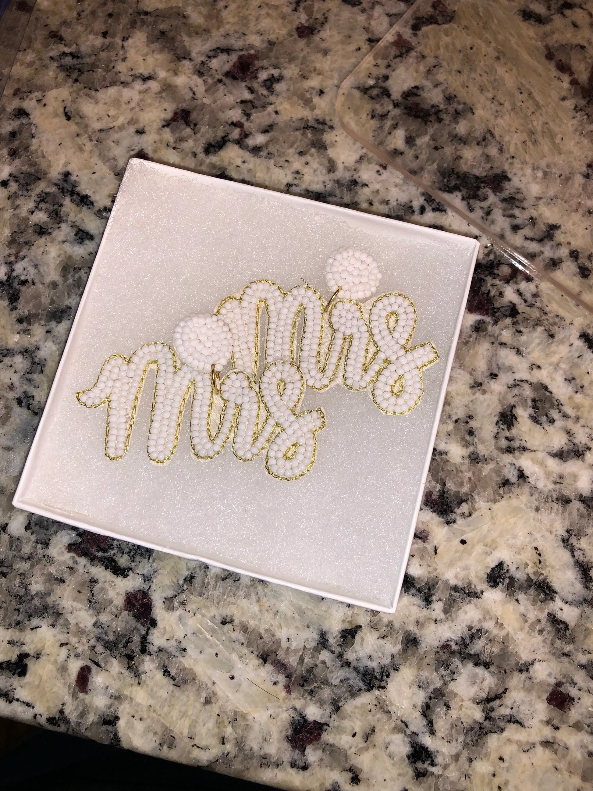 White Mrs. Earrings wedding giftbox
