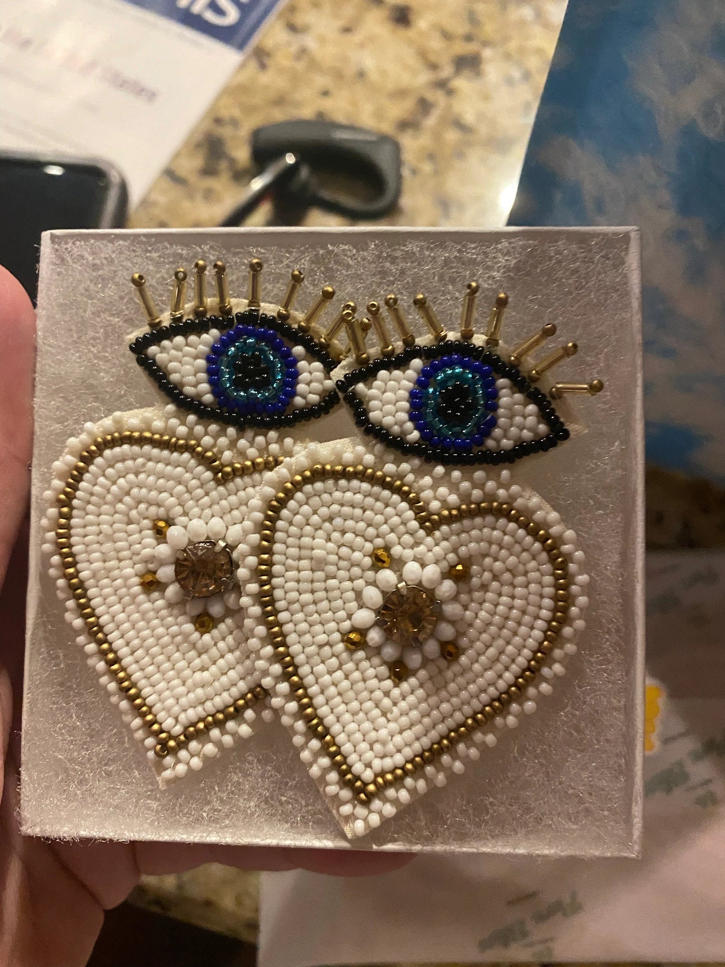 Eye/Heart Seed Bead Earrings