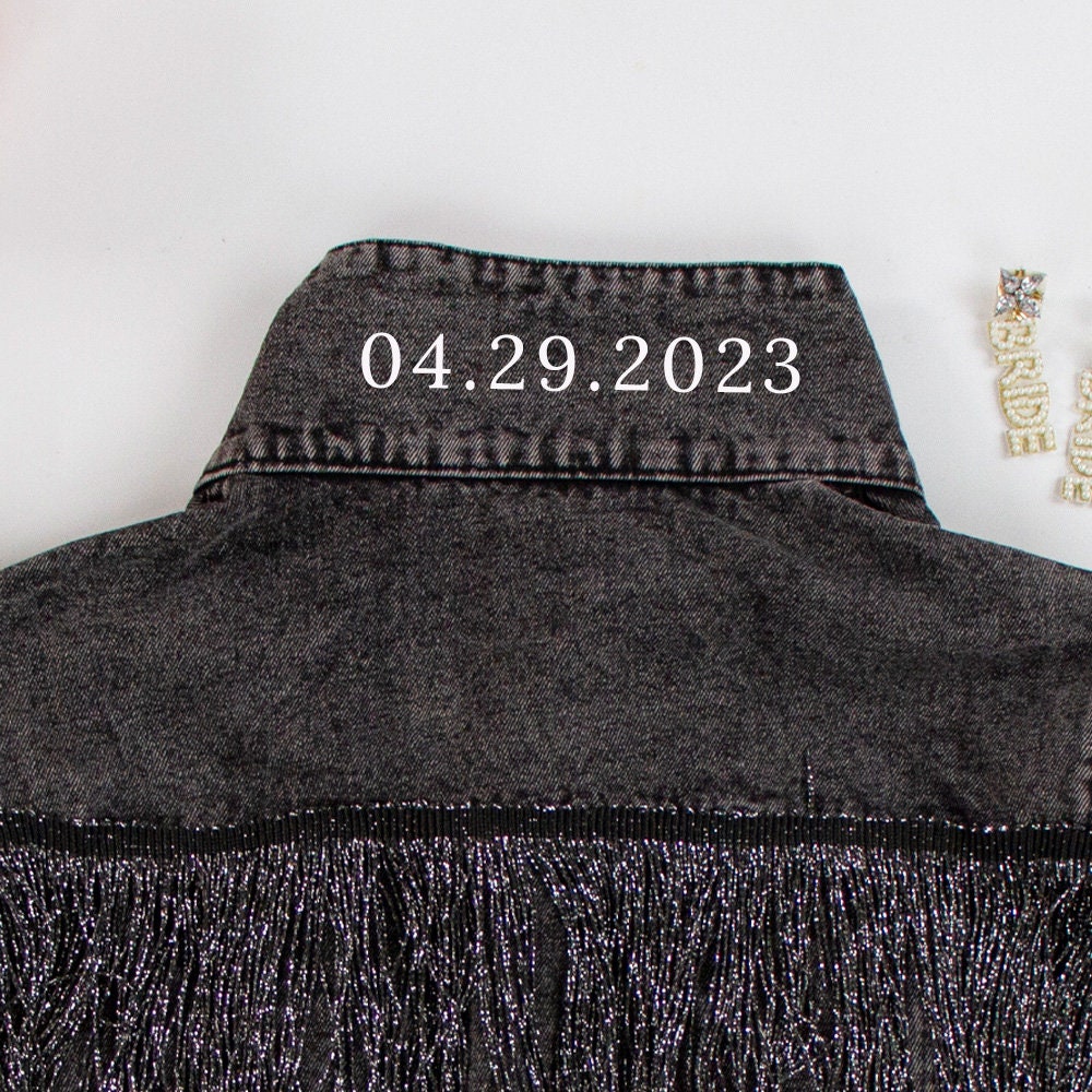 Black Fringe Custom Denim Jacket for Brides