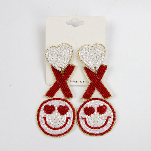 Beaded Smiley Valentine's Day Earrings