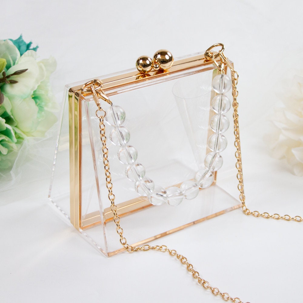 Transparent Wedding Clutch Purse Flower Pearl Acrylic Clutch Bags