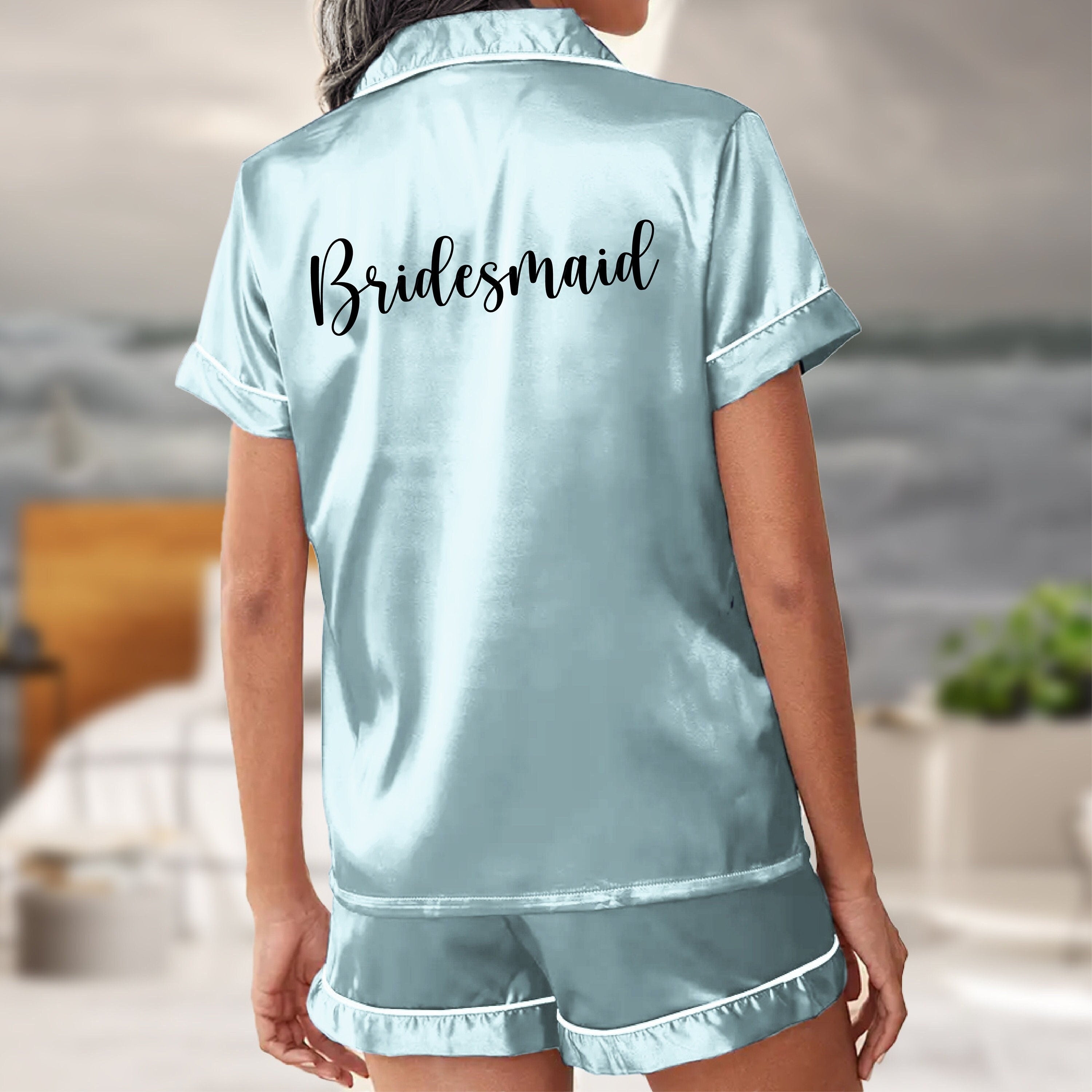 Personalized Silky Satin Pajamas, Monogram Pjs Bridesmaid Shorts Sets,  Bridal Pajamas Set, Bridesmaid Gifts Getting Ready Pajama