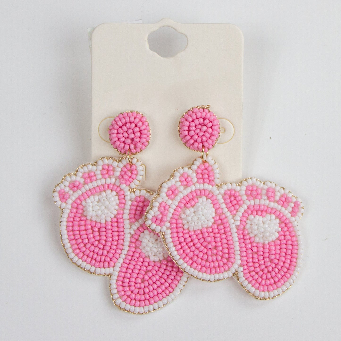 Pink Baby Feet Seed Bead Earrings