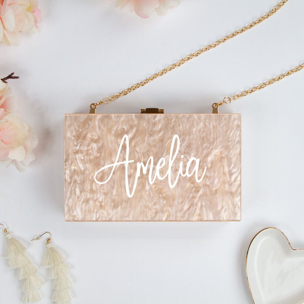 PrettyRobes Customized Marbled Acrylic Box Clutch Bag