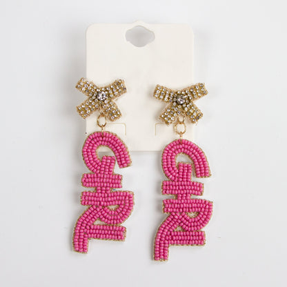 Pink Seed Bead Girl Earrings
