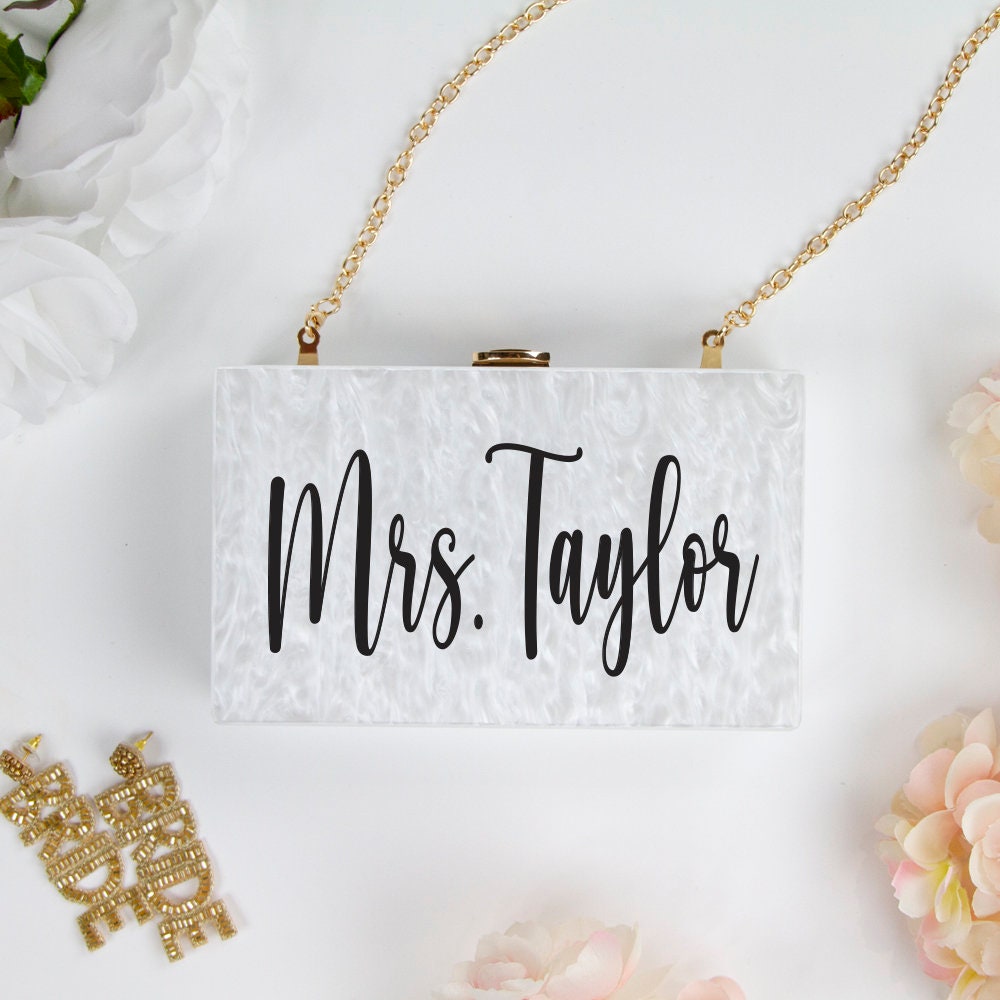 Custom Mrs Last Name Box Clutch-LP