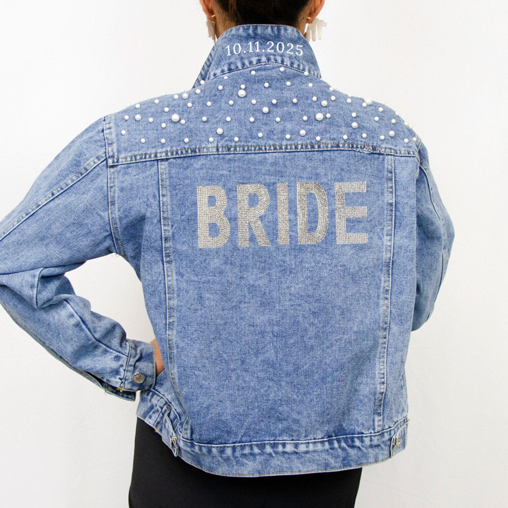 Blue Rhinestone Bride Patch Denim Jacket