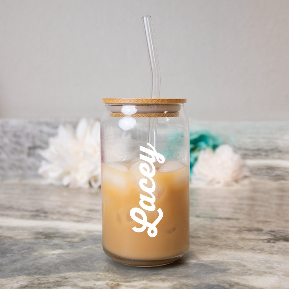 Custom Glass Tumbler, Personalized Glass Tumbler, Glass Coffee Cup with Name, Custom Name Glass, Customized Bachelorette Glass Tumbler Favor, Bridesmaid Gifts, Bridesmaid Tumbler, Maid of Honor Gift, Bridal Party Favor, Gifts for Her, Personalized Glass Cup, Custom Glass Coffee Cup, Custom Iced Coffee Cup with Lid and Straw, Customized Glass Tumbler with Straw