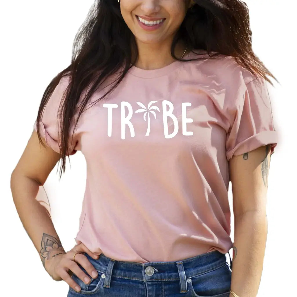 "Tribe" Desert Pink Tee - Tree in White