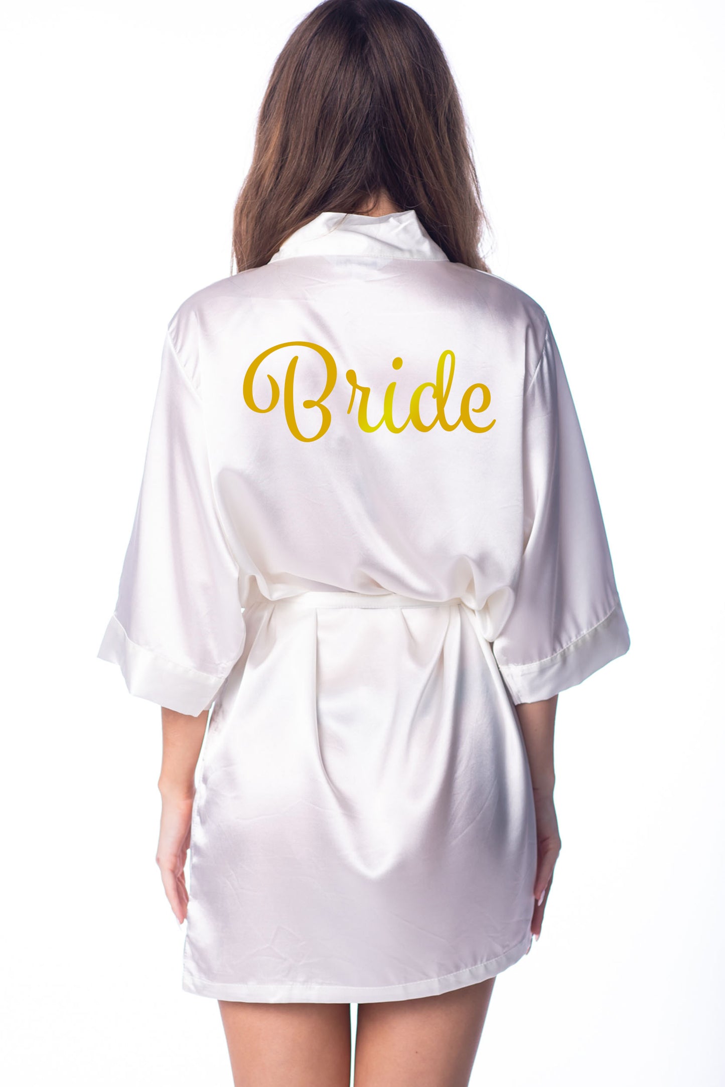L/XL "Bride" Ivory Satin Robe - Spumante in Metal Gold (Clearance Item)
