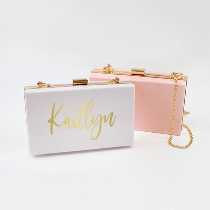 Customized Mrs Last Name Box Clutch Bag