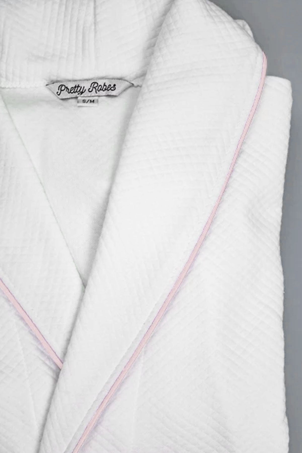 Grid Style Bath Robe White with Light Pink Piping