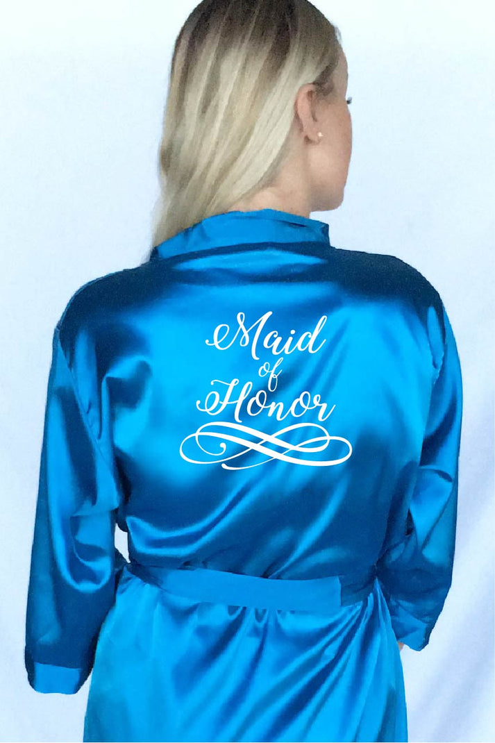 Bridal Satin Robes, Swirly Style Maid of Honor Robe at Pretty Robes ...