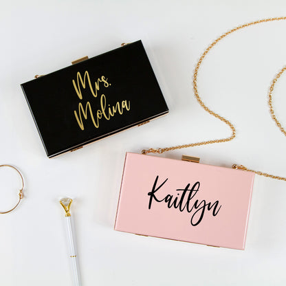 Customized Mrs Last Name Box Clutch Bag