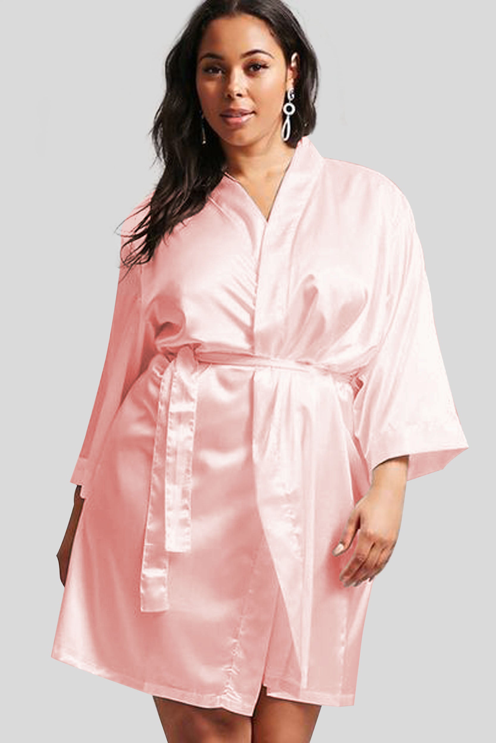 Peach Satin Kimono Robe