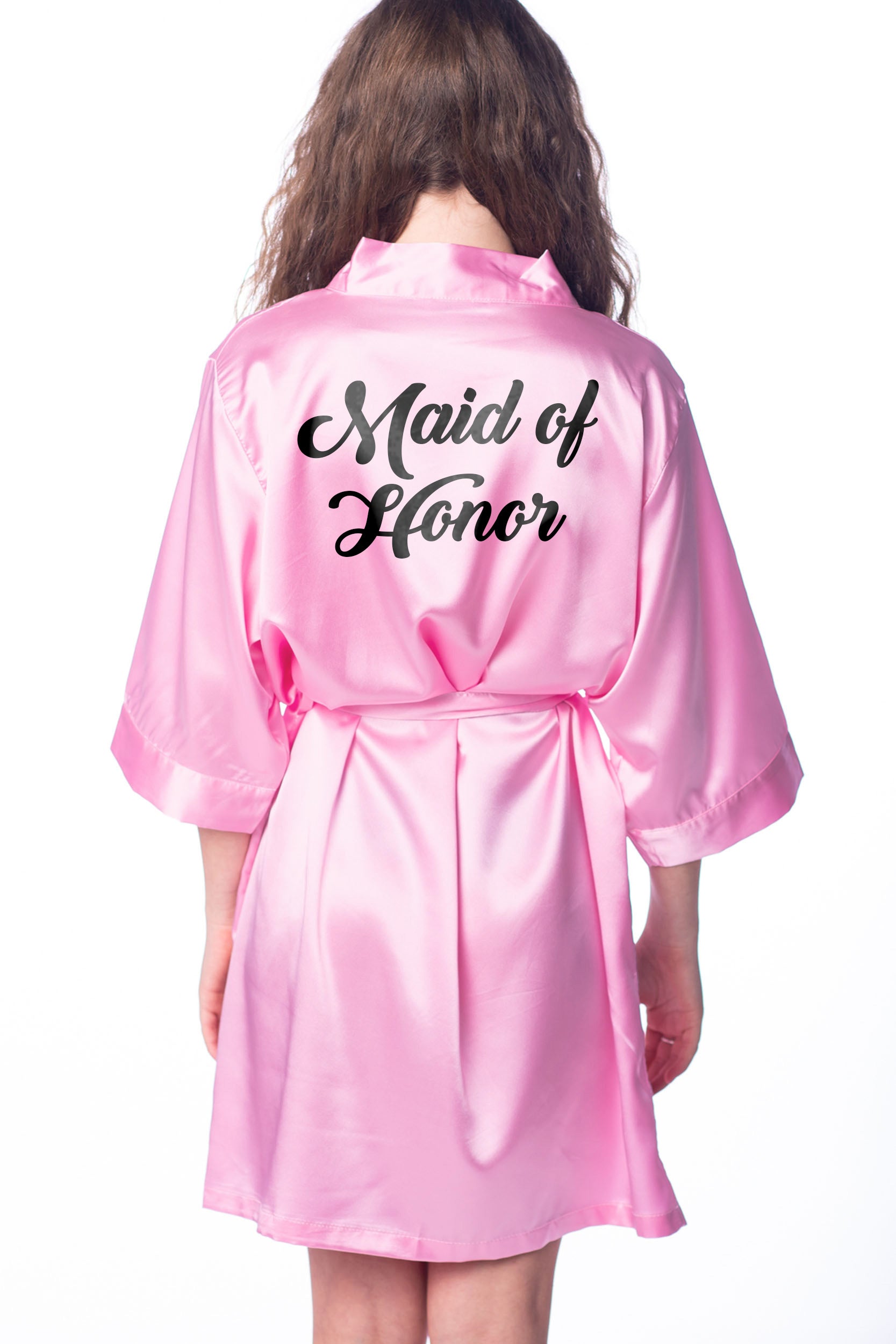 L/XL "Maid of Honor" Pink Satin Robe - Back to Black in Black (Clearance Item)