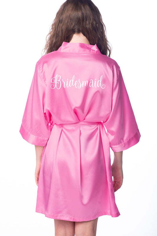 S/M "Bridesmaid" Pink Satin Robe - Nouradilla in White (Clearance Item)