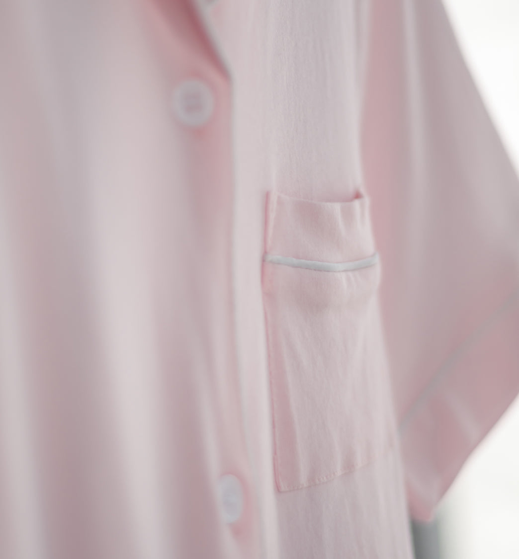 Pajama Set Shorts - Pink with White Trim