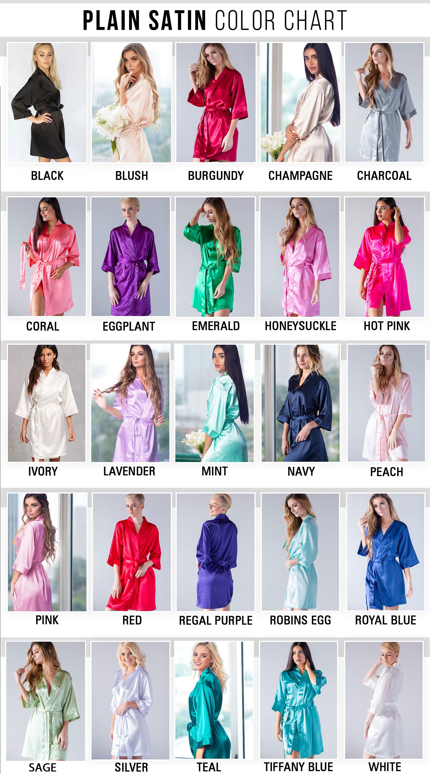 Plain Satin Robes Color Chart - Boss Bitch Robe - Fun & Trendy Wedding Day Robe - Satin Robe - Kimono Robe - Bridal Robe - Bridesmaid Robe - Wedding Robe - Wedding Gift - Bridal Gift - Bridesmaid Gift - Affordable Robe - PrettyRobes
