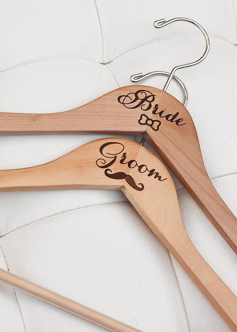 Bride and Groom Wooden Hangers - PrettyRobes.com