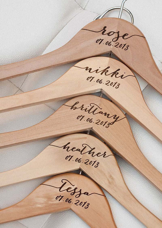 Personalized Script and Wedding Date Engraved Wooden Hanger