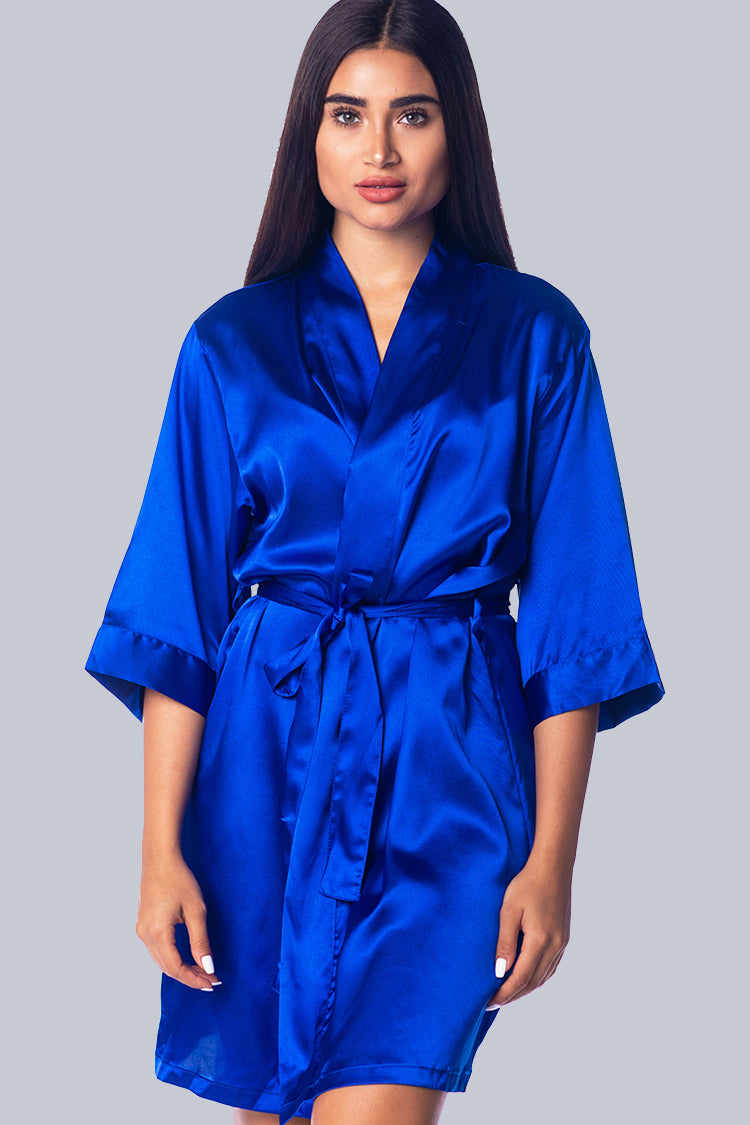 Royal Blue Satin Kimono Robe - Kimono Satin Robes –