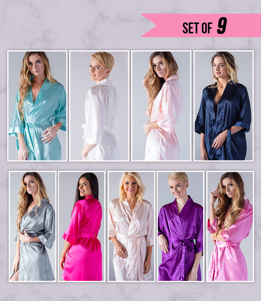 Set of 9 Robes - Plain, Floral, and Lace Robes